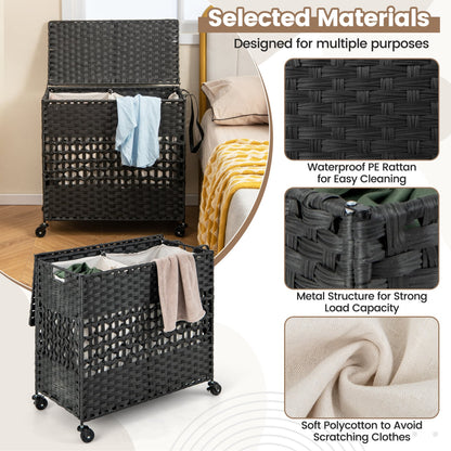 110L 2-Section Laundry Hamper, Removable Washable Liner Bags, Black Laundry Baskets at Gallery Canada