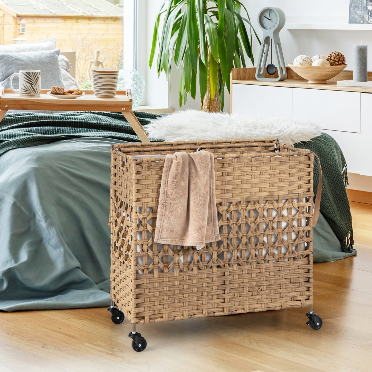 110L 2-Section Laundry Hamper, Removable Washable Liner Bags, Natural Laundry Baskets at Gallery Canada