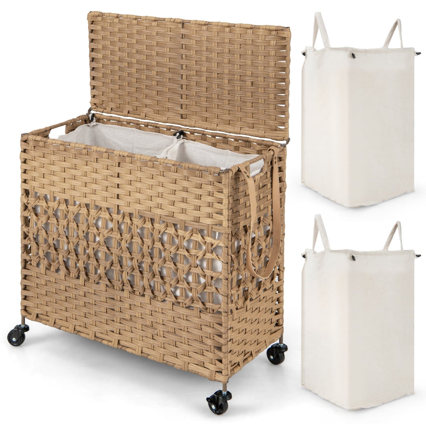 110L 2-Section Laundry Hamper, Removable Washable Liner Bags, Natural Laundry Baskets at Gallery Canada