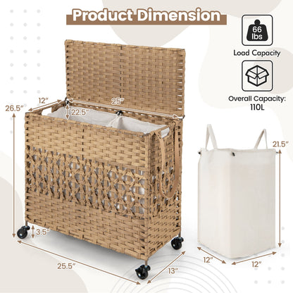 110L 2-Section Laundry Hamper, Removable Washable Liner Bags, Natural Laundry Baskets at Gallery Canada