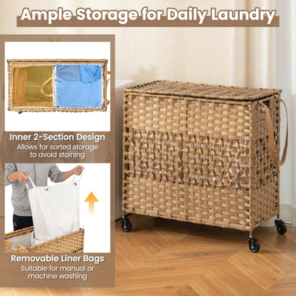 110L 2-Section Laundry Hamper, Removable Washable Liner Bags, Natural Laundry Baskets at Gallery Canada