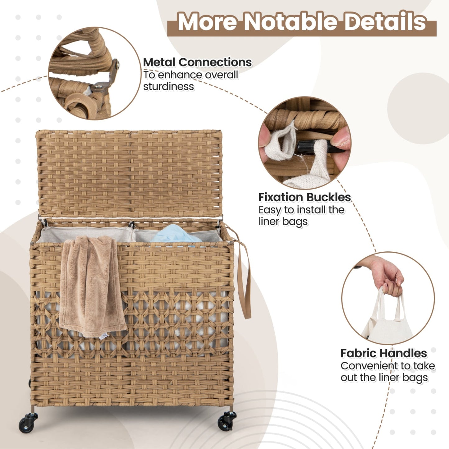 110L 2-Section Laundry Hamper, Removable Washable Liner Bags, Natural Laundry Baskets at Gallery Canada