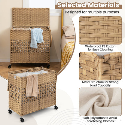 110L 2-Section Laundry Hamper, Removable Washable Liner Bags, Natural Laundry Baskets at Gallery Canada