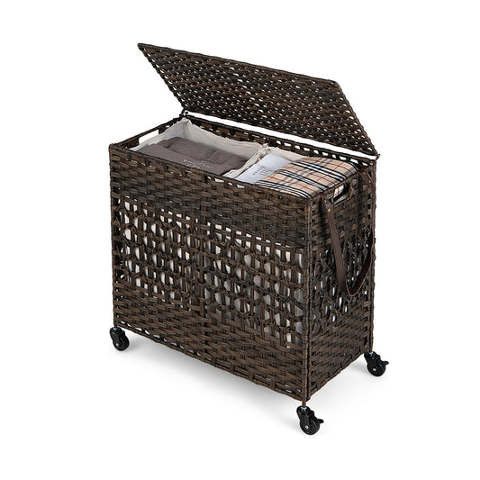 110L 2-Section Laundry Hamper, Removable Washable Liner Bags, Brown Laundry Baskets Brown at Gallery Canada