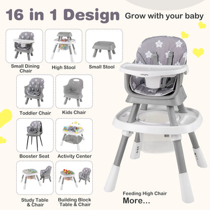 16-in-1 Baby High Chair with Activity Center and Booster Seat for Babies and Toddlers-Grey, Gray High Chairs at Gallery Canada