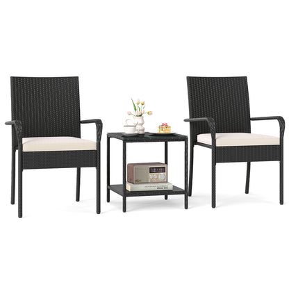 3 Piece Patio Furniture Set with Seat Cushions and Tempered Glass , White Patio Conversation Sets at Gallery Canada