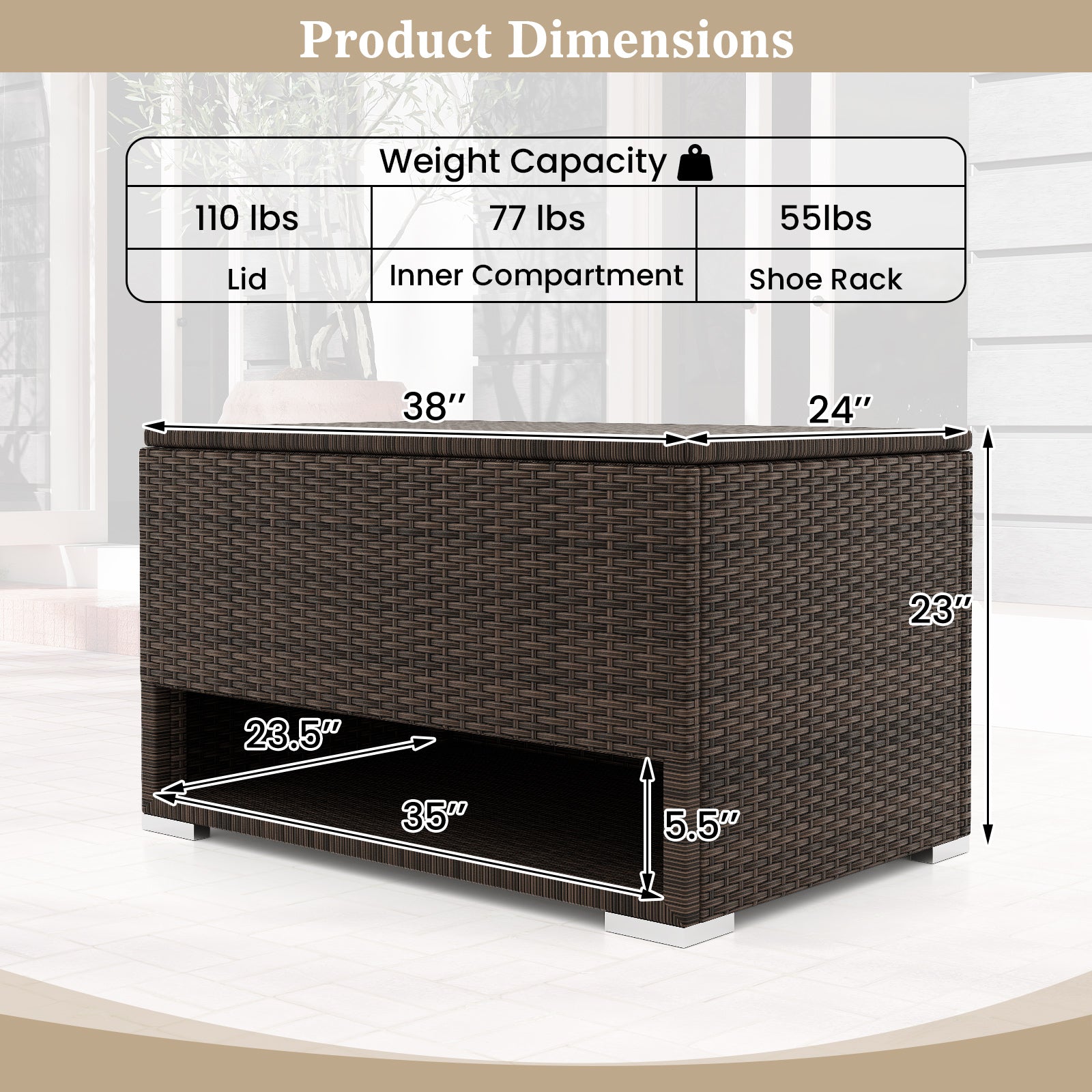 PE Rattan Storage Bin with Waterproof Liner for Patio Cushions, Brown Sheds & Outdoor Storage at Gallery Canada