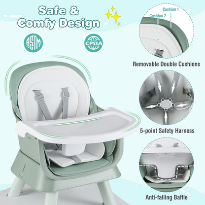 6-in-1 Convertible Baby High Chair with Adjustable Removable Tray, Green High Chairs at Gallery Canada