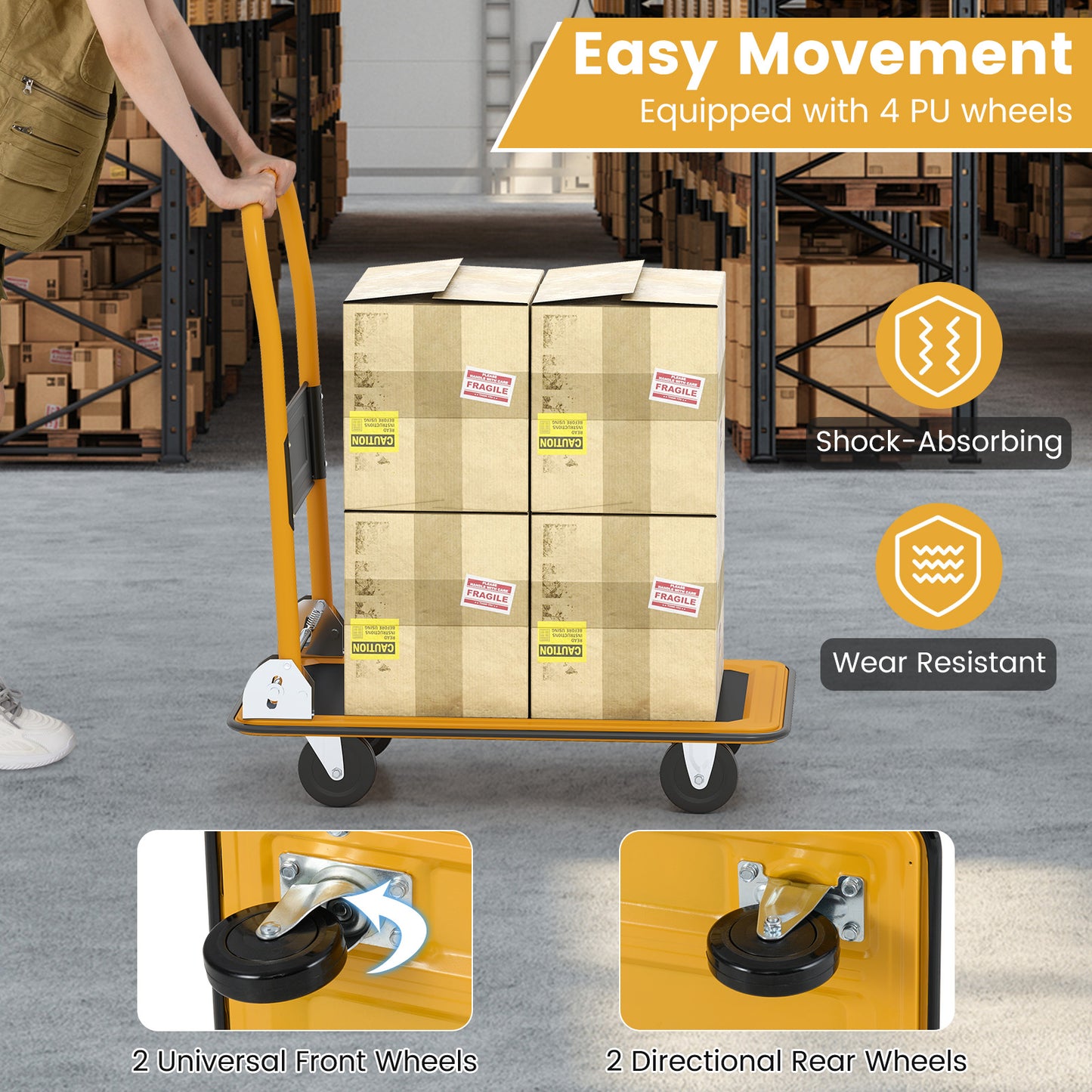 Platform Cart Dolly Foldable Warehouse Push Hand Truck, Black Garden Tools at Gallery Canada