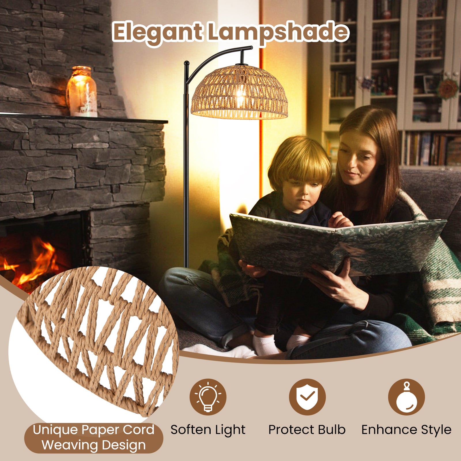 Arc Floor Lamp 63 Inches Tall Pole Lamp with Hanging Lampshade, Black Table & Floor Lamps at Gallery Canada