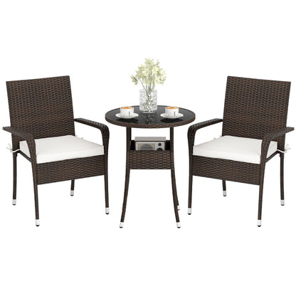 3-Piece Patio Furniture Set PE Rattan Wicker Chairs with Tempered Glass Top Table, White Patio Conversation Sets at Gallery Canada