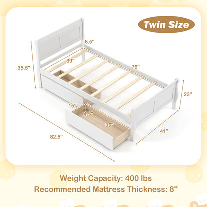 Twin Size Sleigh Bed with 2 Storage Drawers Wood Platform Bed Frame, White Simple Bed Frame at Gallery Canada