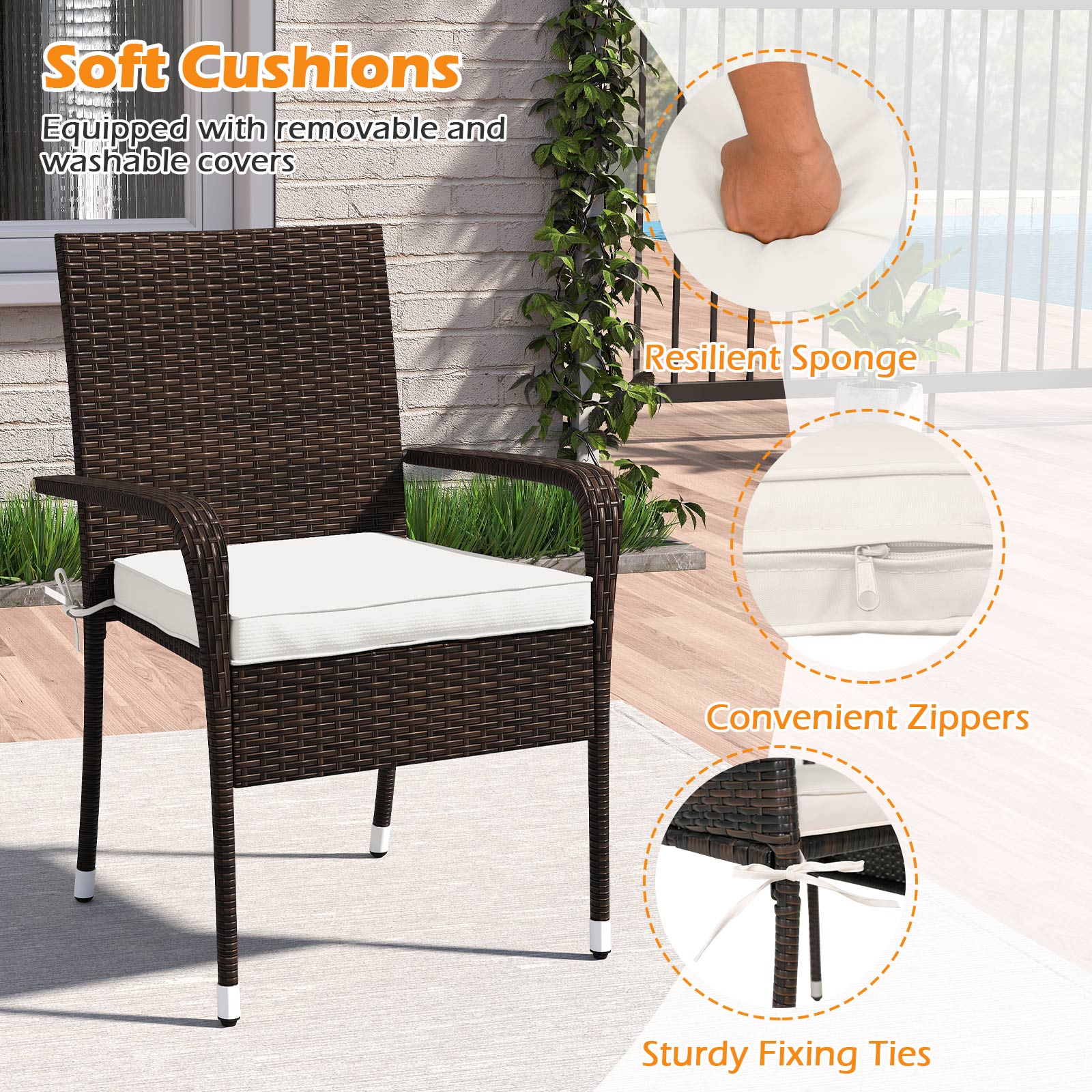 3-Piece Patio Furniture Set PE Rattan Wicker Chairs with Tempered Glass Top Table, White Patio Conversation Sets at Gallery Canada