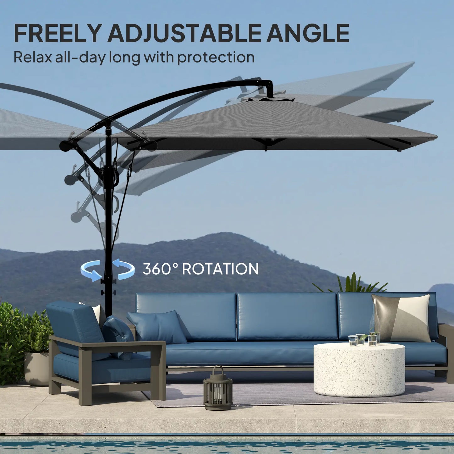 Patio Offset Umbrella, Crank Parasol With Base, Cover, Wind Securing, Khaki Offset Cantilever Umbrellas at Gallery Canada