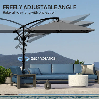 Patio Offset Umbrella, Crank Parasol With Base, Cover, Wind Securing, Khaki Offset Cantilever Umbrellas at Gallery Canada