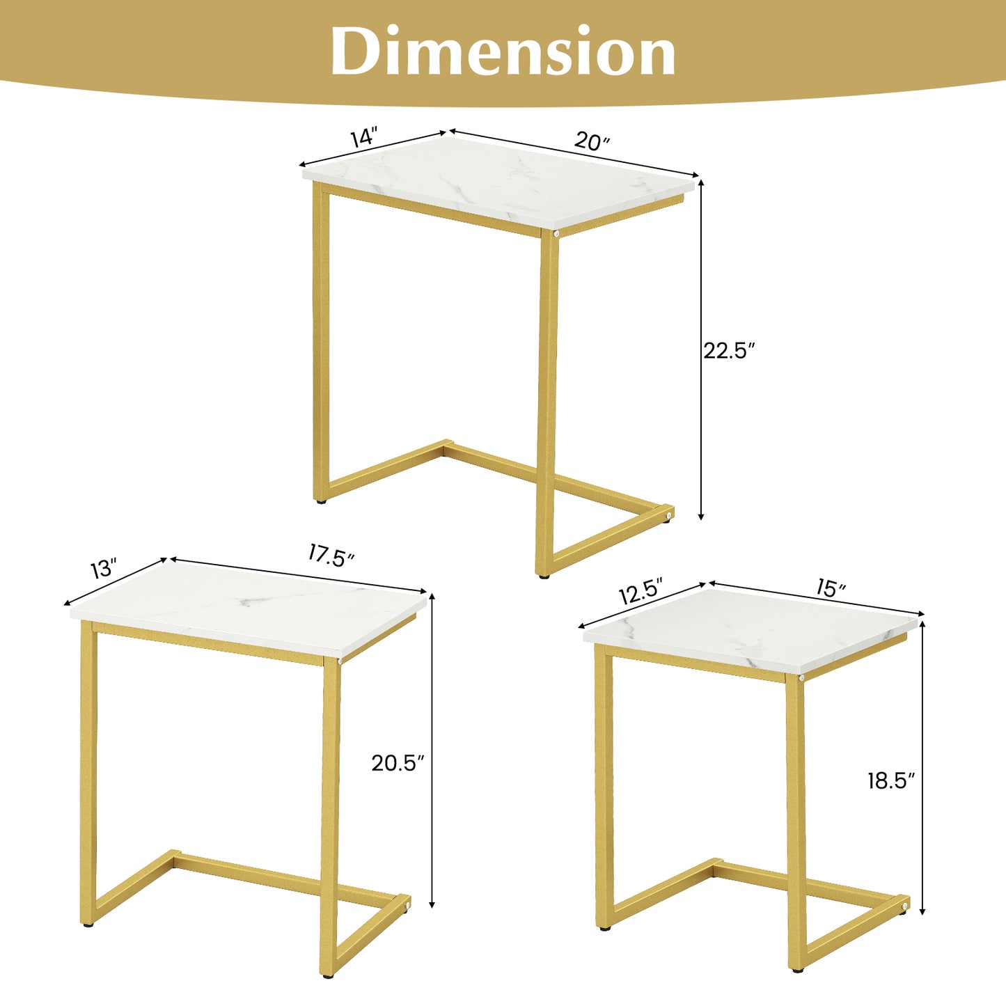 3 Pieces Multifunctional Coffee End Table Set, White Living Room at Gallery Canada