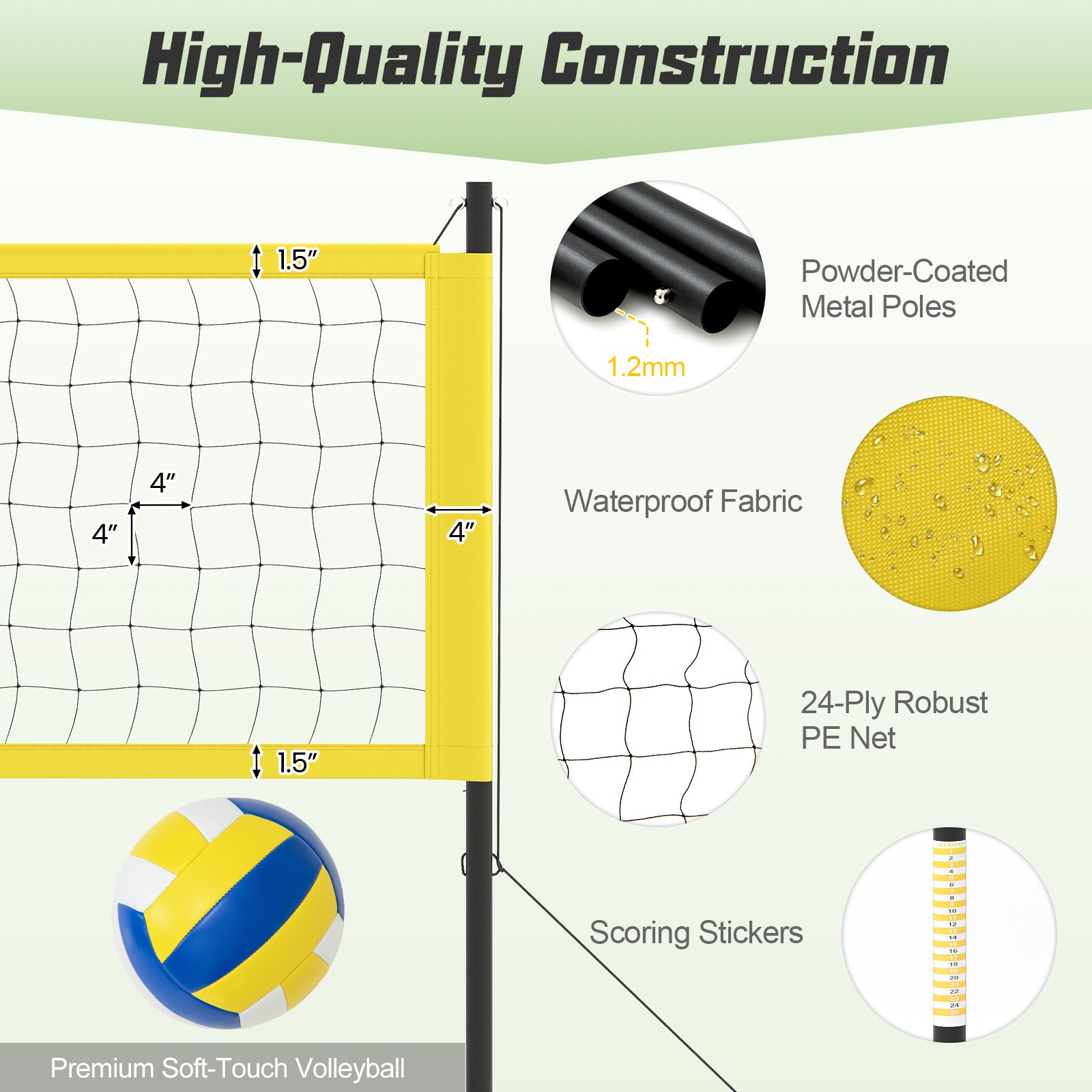 Portable Outdoor Volleyball Net Set Heavy-Duty Volleyball Net System, Yellow Sport Equipments at Gallery Canada