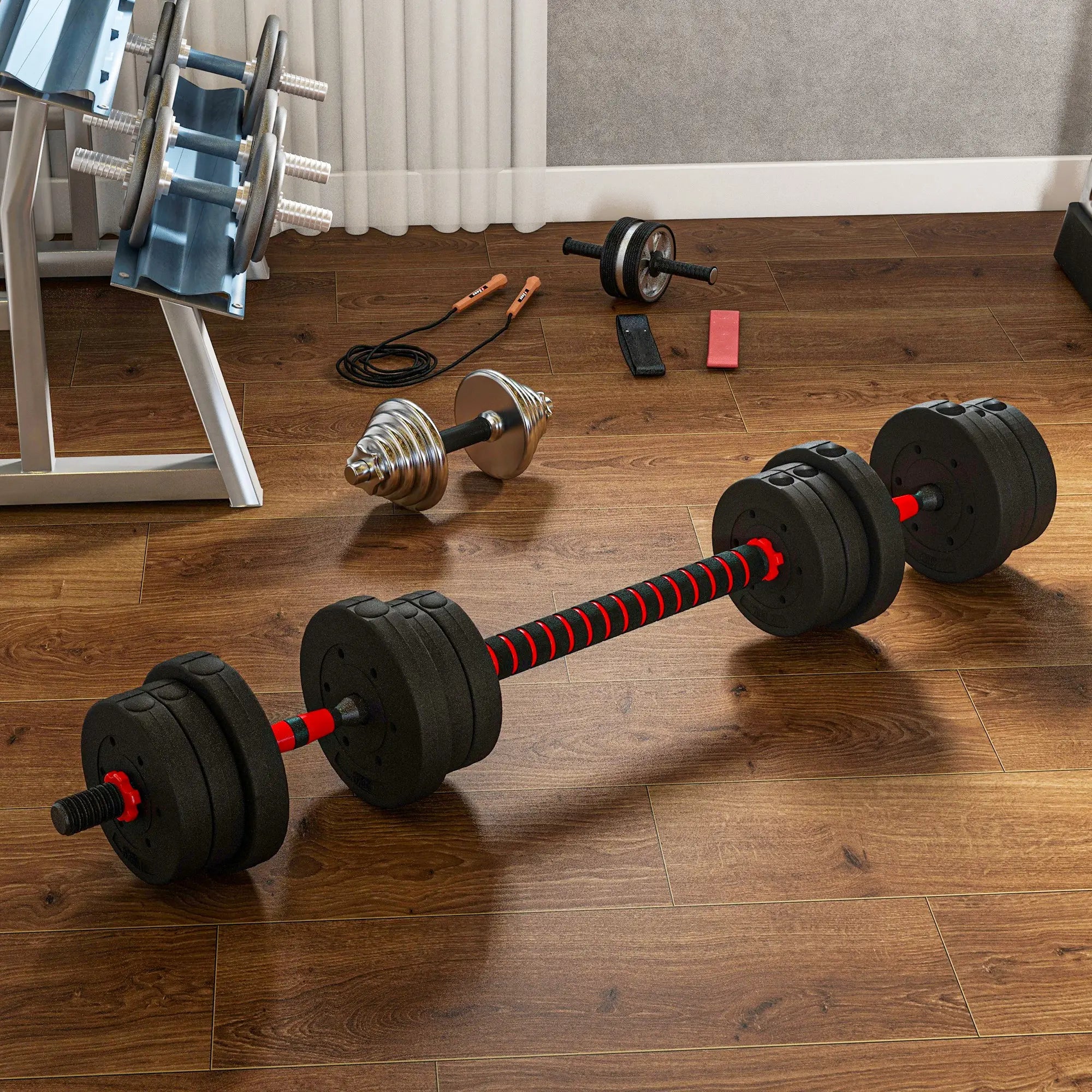 44lbs Adjustable Dumbbell Set, Hand Weights for Fitness, Black and Red Dumbbells & Barbells at Gallery Canada