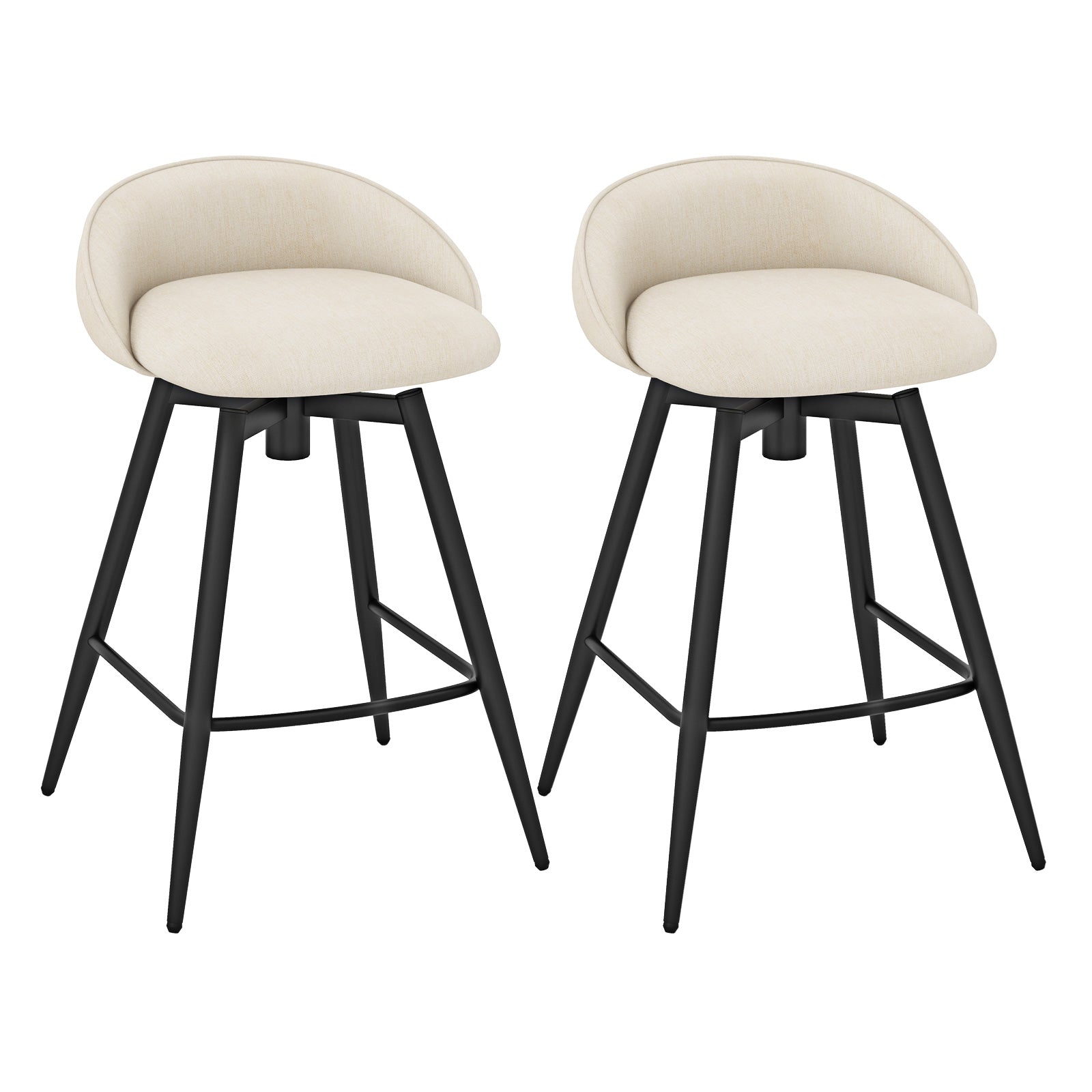 Upholstered Bar Stools Set of 2, Footrest and Backrest, Beige Bar Stools at Gallery Canada