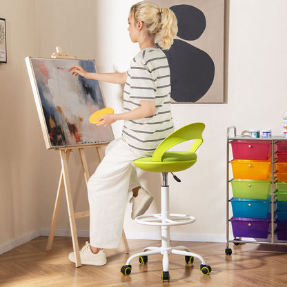 Drafting Stool Rolling Tall Desk Chair with Wheels, Green Armless Chairs at Gallery Canada