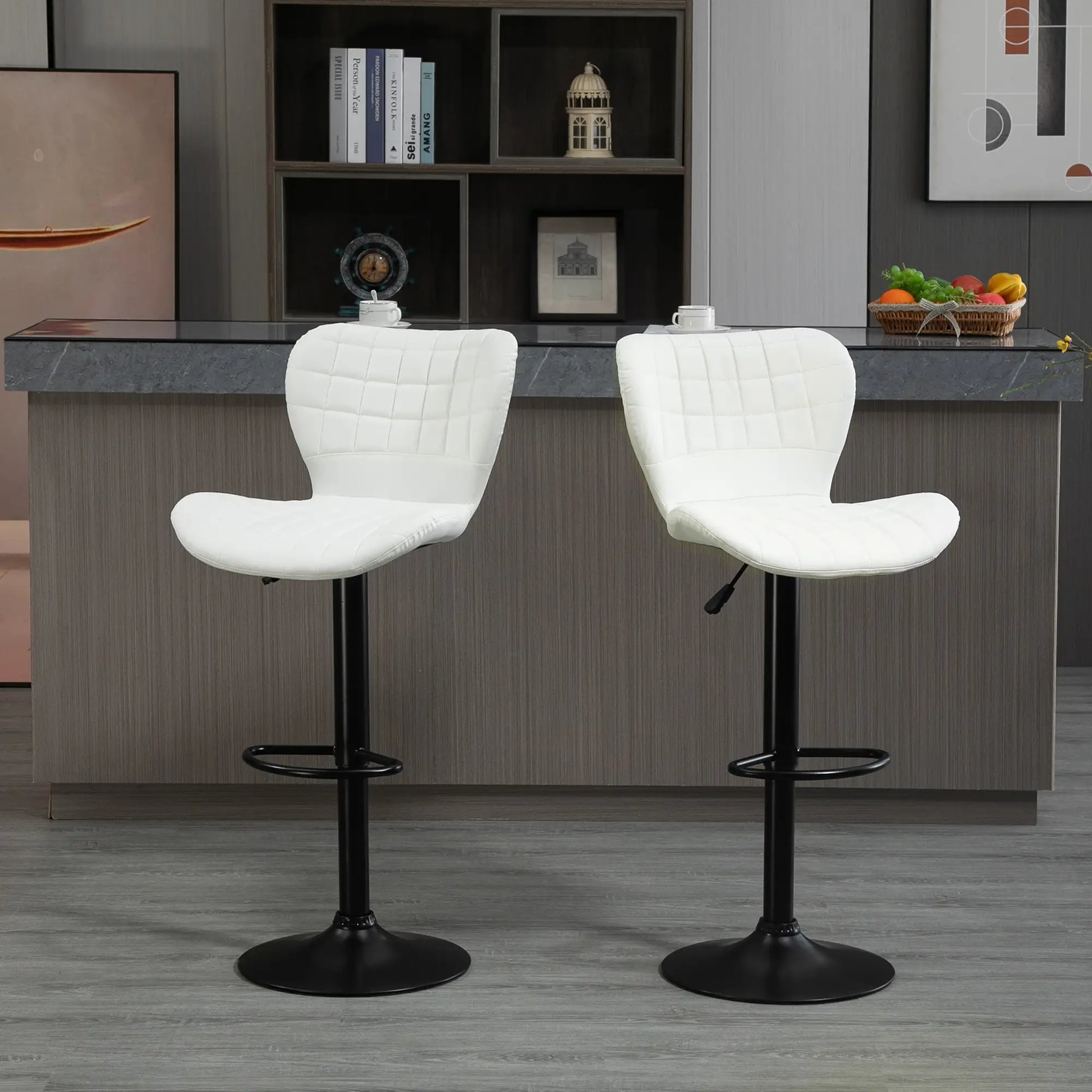 Adjustable Height Swivel Bar Stools, Set of 2, PU Leather, White Bar Stools at Gallery Canada