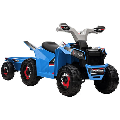 6V Kids ATV Quad, Battery Powered Electric Vehicle with Back Trailer, Wear-Resistant Wheels, Blue Electric Toy Cars at Gallery Canada