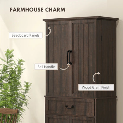 71" LED Kitchen Pantry Cabinet, Farmhouse Storage, Distressed Brown, Brown Kitchen Pantry Cabinets at Gallery Canada