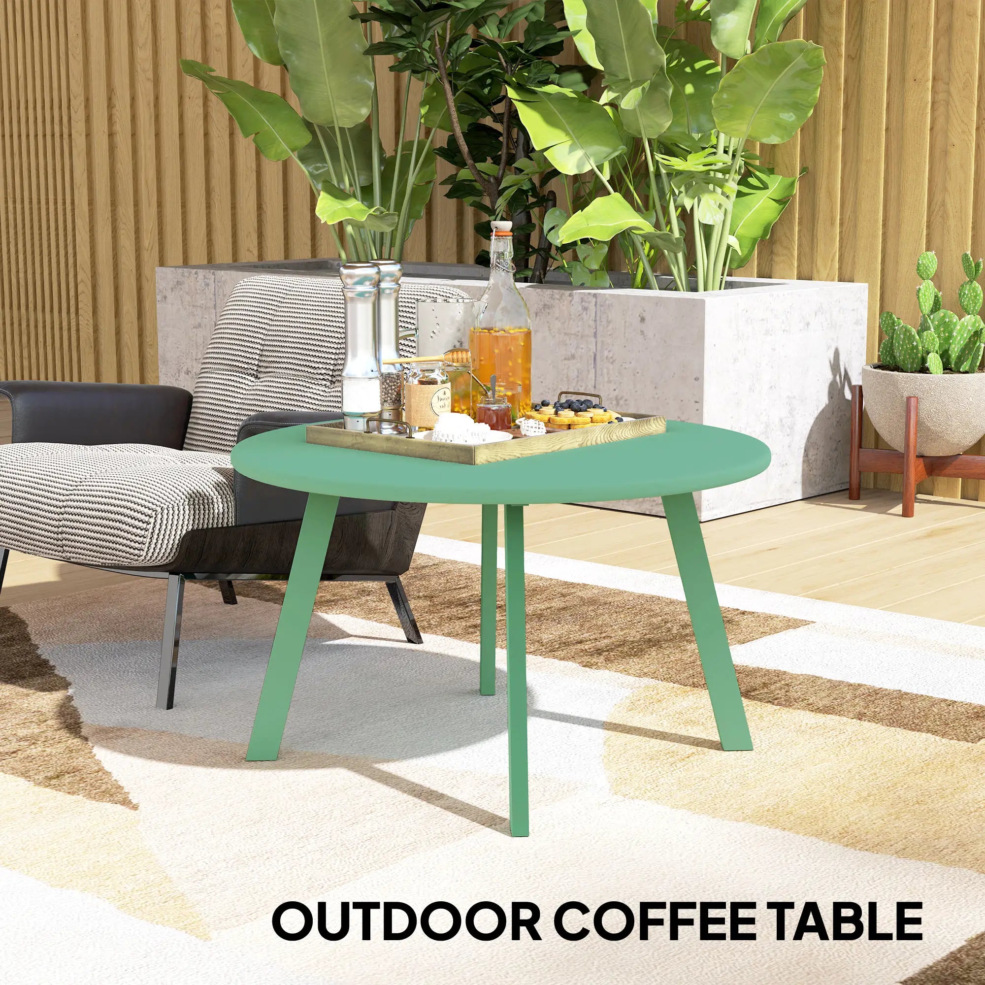 Round Outdoor Side Table, Metal Frame, Non-Slip Foot Pads, Green Patio Side Tables at Gallery Canada