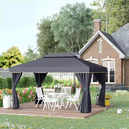 13' x 10' Outdoor Gazebo, 2-Tier Polyester Roof, Vented Mesh, Black Gazebos at Gallery Canada