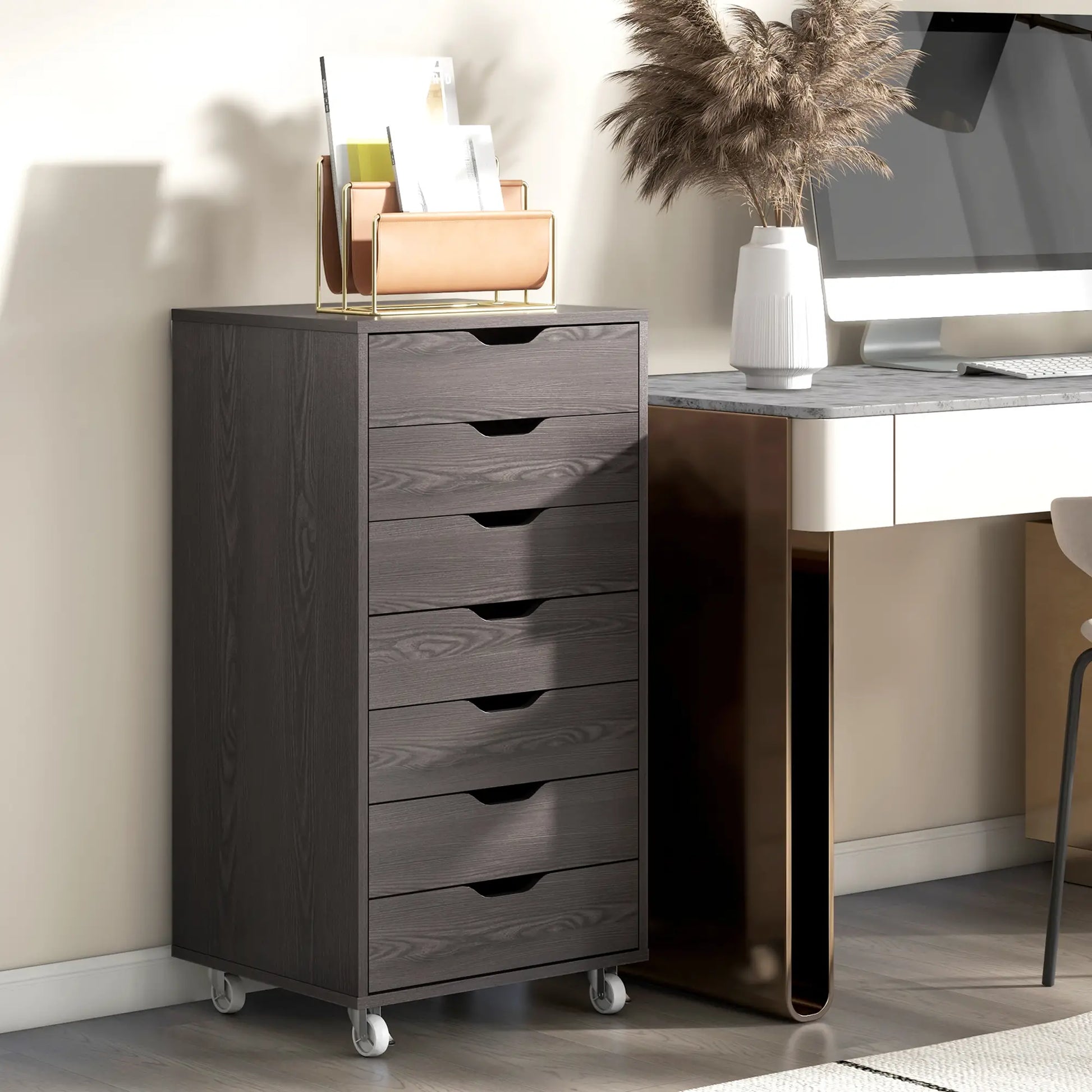 7-Drawer Vertical File Cabinet, 18.7"x15.6"x35.4", Wood Grain, Grey Office Cabinets & Cupboards at Gallery Canada