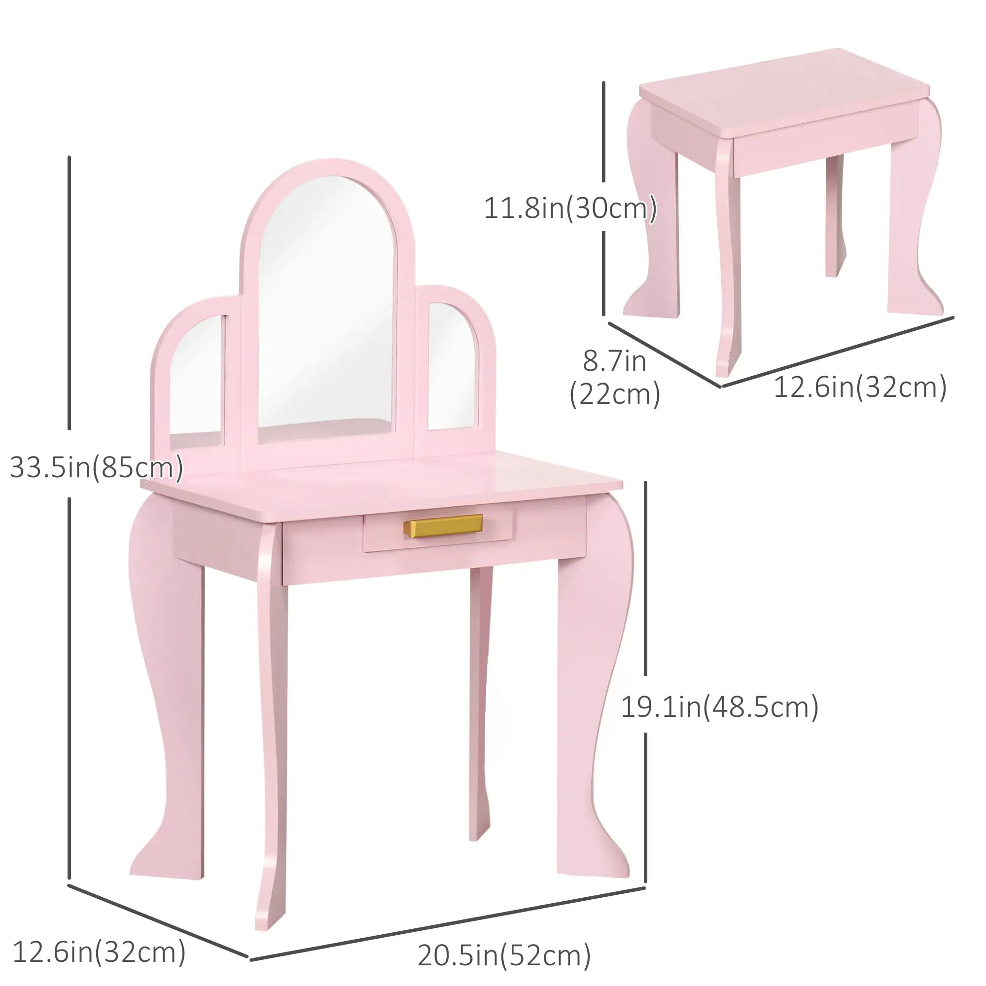 Kids Dressing Table and Chair Set, Makeup Desk with Drawer, 3-6 Years, Pink Kids Bedroom Furniture at Gallery Canada