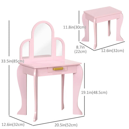 Kids Dressing Table and Chair Set, Makeup Desk with Drawer, 3-6 Years, Pink Kids Bedroom Furniture at Gallery Canada