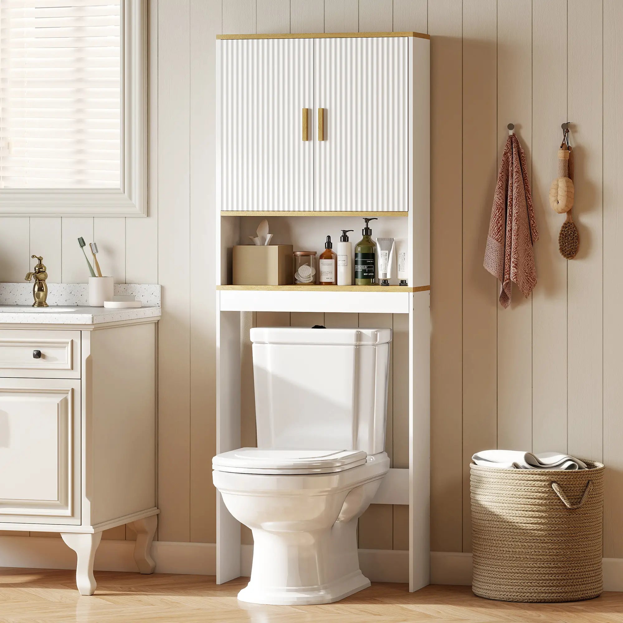 Adjustable Over Toilet Storage Shelf, White Oak, 24 Inch, White Over The Toilet Storage at Gallery Canada