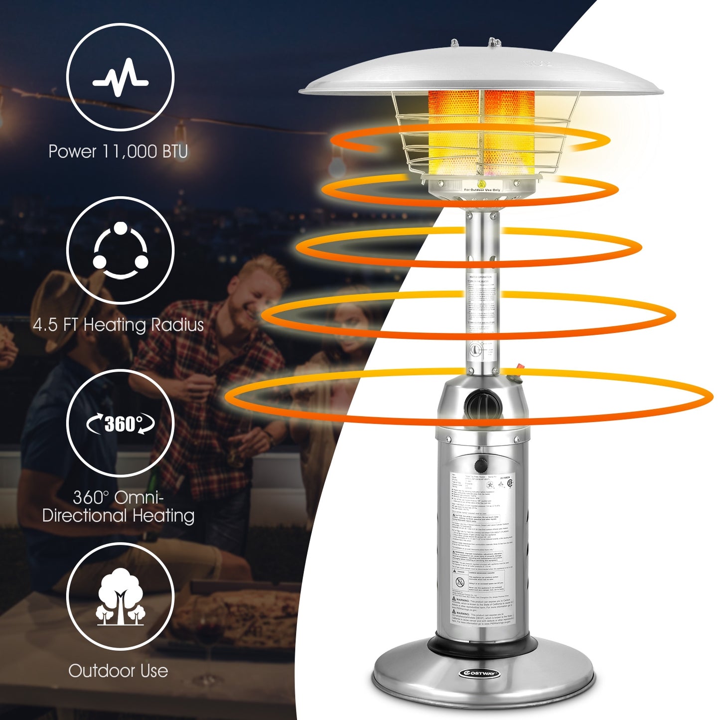 11,000 BTU Portable Tabletop Patio Propane Heater, Silver Patio Heaters at Gallery Canada