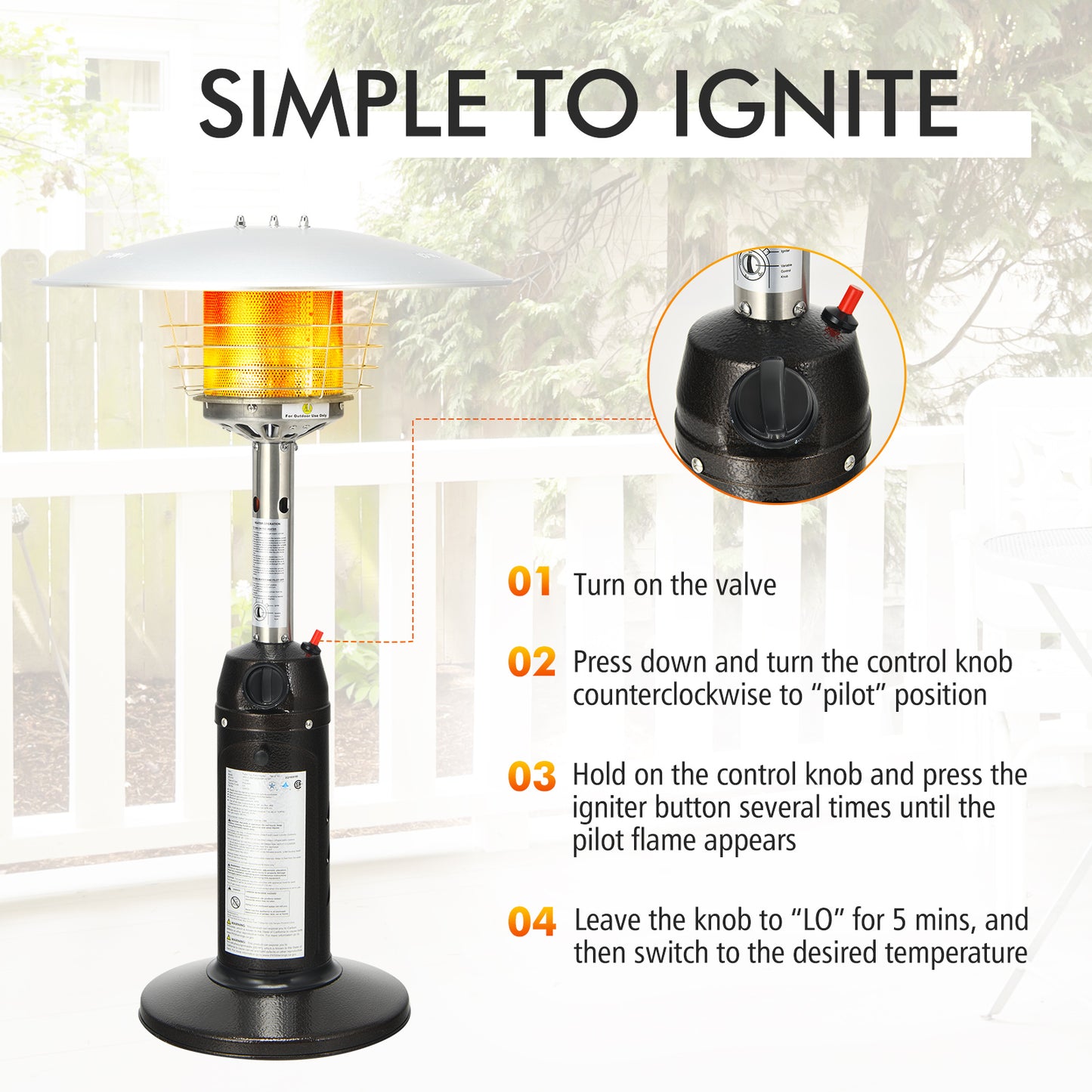 11 000 BTU Portable Tabletop Propane Patio Standing Heater, Black Patio Heaters at Gallery Canada