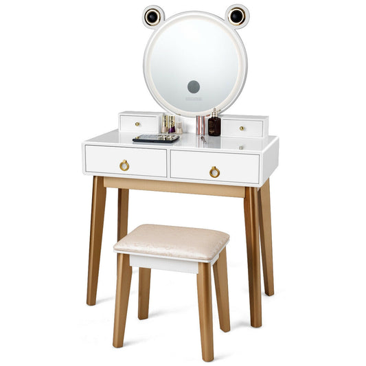 Vanity Set With 3-Color Lighted Mirror, 4 Drawers, White Makeup Vanities White at Gallery Canada