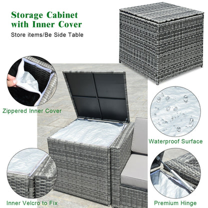8 Piece Wicker Rattan Dining Set, With Storage Table, Black Outdoor Sectionals at Gallery Canada