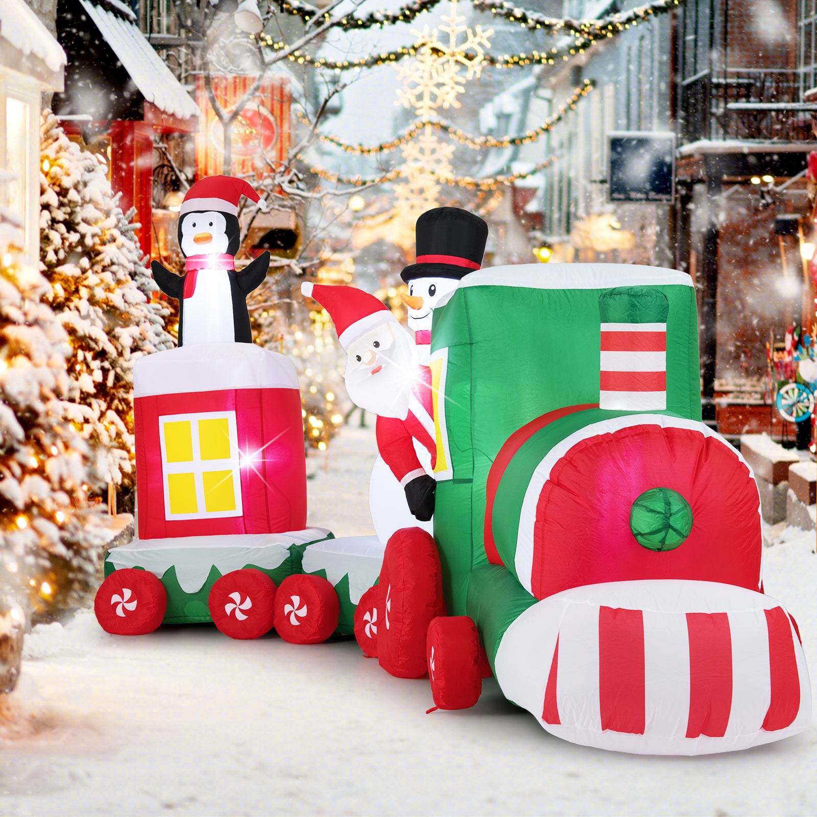11.5 FT Christmas Inflatable Train, Santa Claus Driving, Multicolor Christmas Inflatables at Gallery Canada
