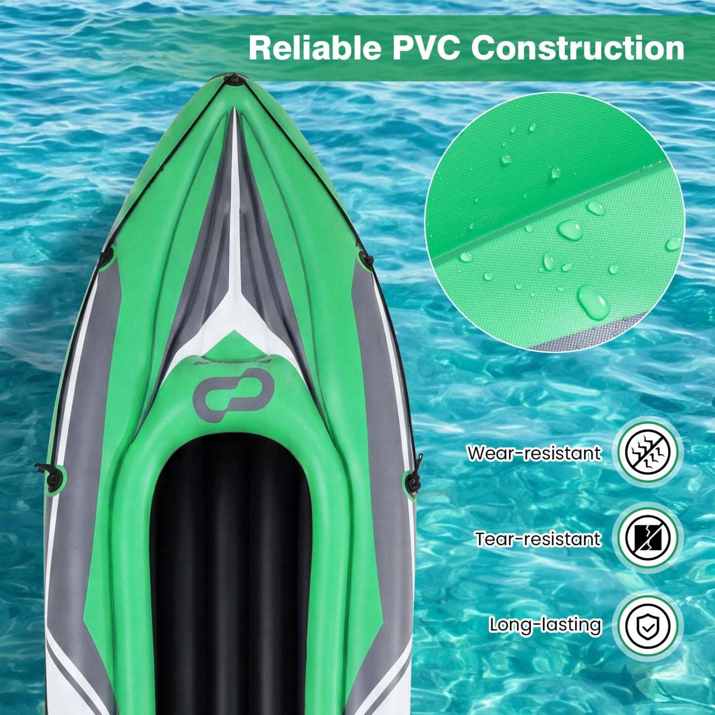 11.5 Feet Inflatable Kayak 2 Person Heavy Duty with Aluminum Paddles, Green Water Sports at Gallery Canada