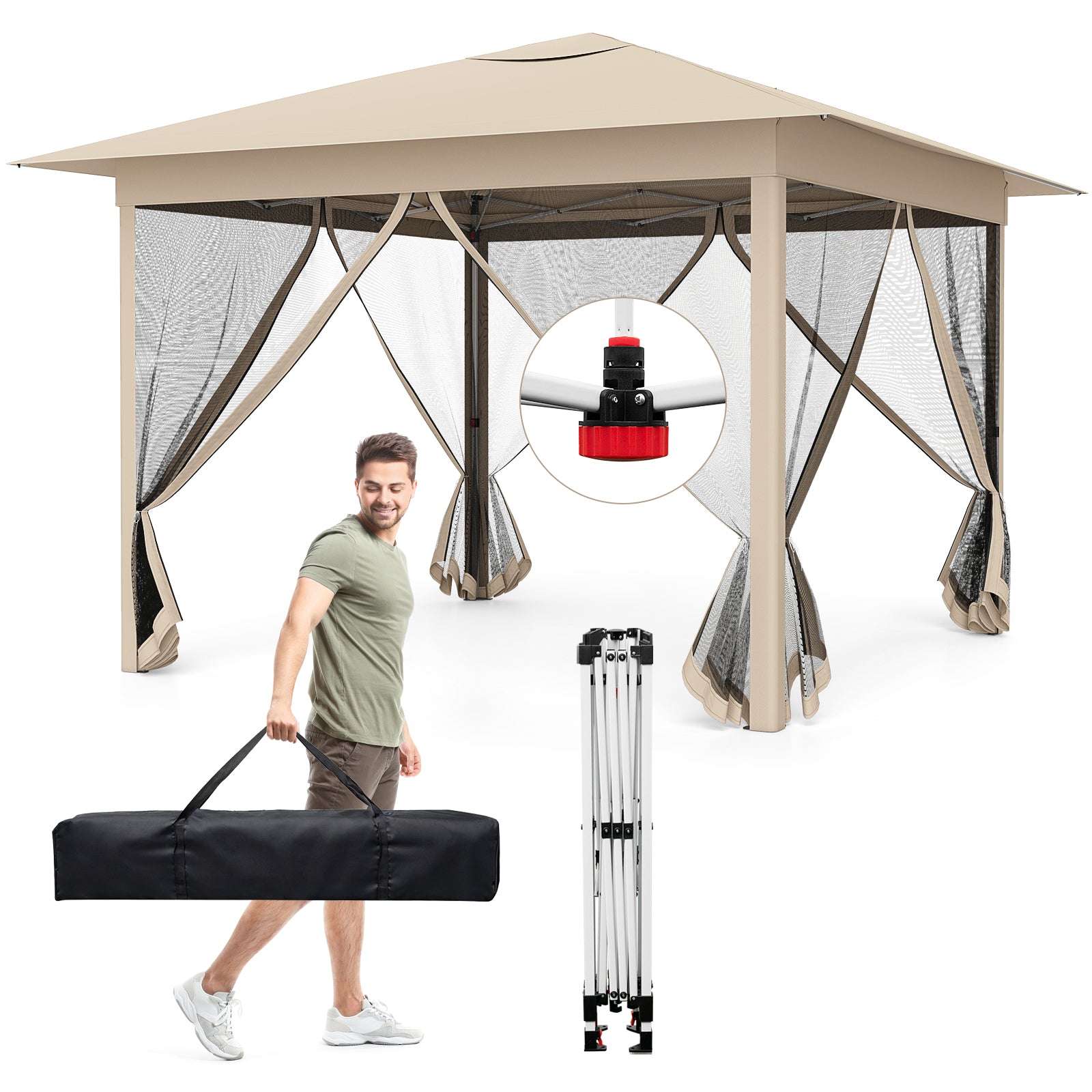 11.5 x 11.5 FT Pop-up Canopy With Mesh Screen, Beige Canopies at Gallery Canada