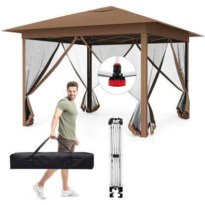 11.5 X 11.5 FT Pop-Up Canopy With Mesh Screen, Brown Canopies at Gallery Canada