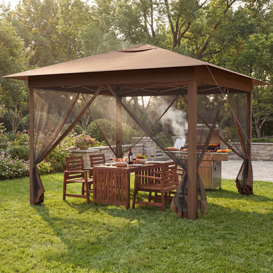 11.5 X 11.5 FT Pop-Up Canopy With Mesh Screen, Brown Canopies Brown at Gallery Canada