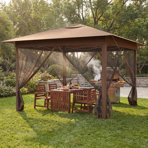11.5 X 11.5 FT Pop-Up Canopy With Mesh Screen, Brown