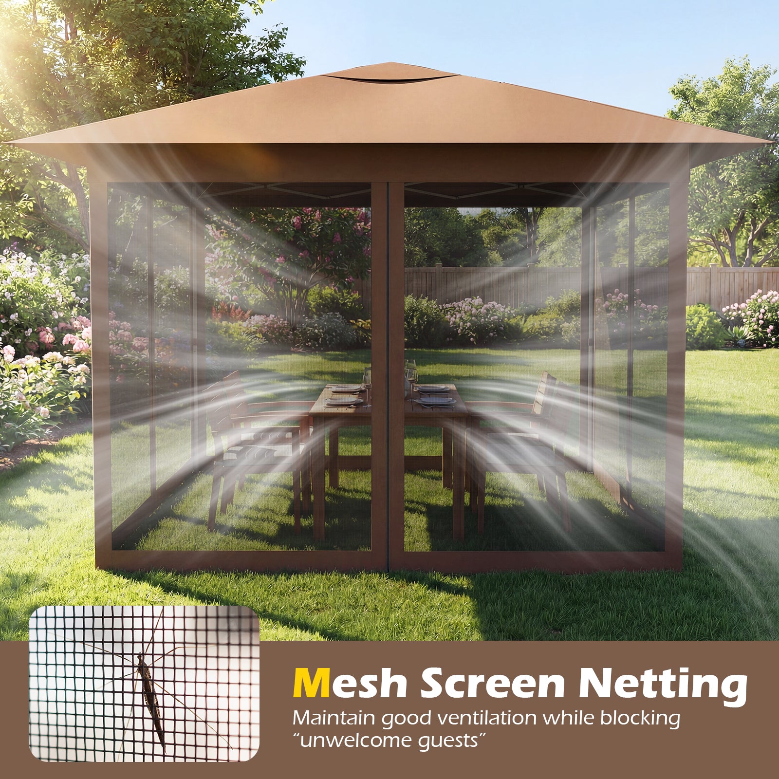 11.5 X 11.5 FT Pop-Up Canopy With Mesh Screen, Brown Canopies at Gallery Canada