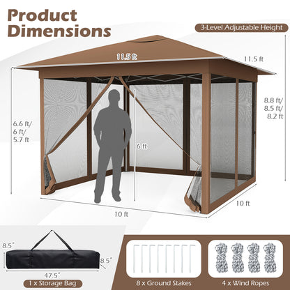11.5 X 11.5 FT Pop-Up Canopy With Mesh Screen, Brown Canopies at Gallery Canada