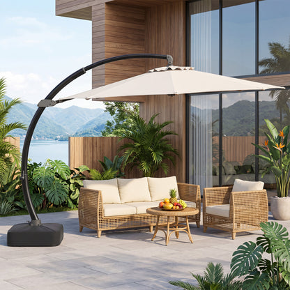 11 FT Cantilever Patio Umbrella with Base with 360° Rotation and Tilt Adjustment, Beige Outdoor Umbrellas at Gallery Canada