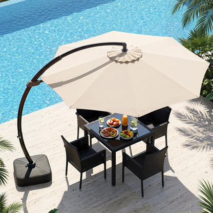 11 FT Cantilever Patio Umbrella with Base with 360° Rotation and Tilt Adjustment, Beige Outdoor Umbrellas at Gallery Canada