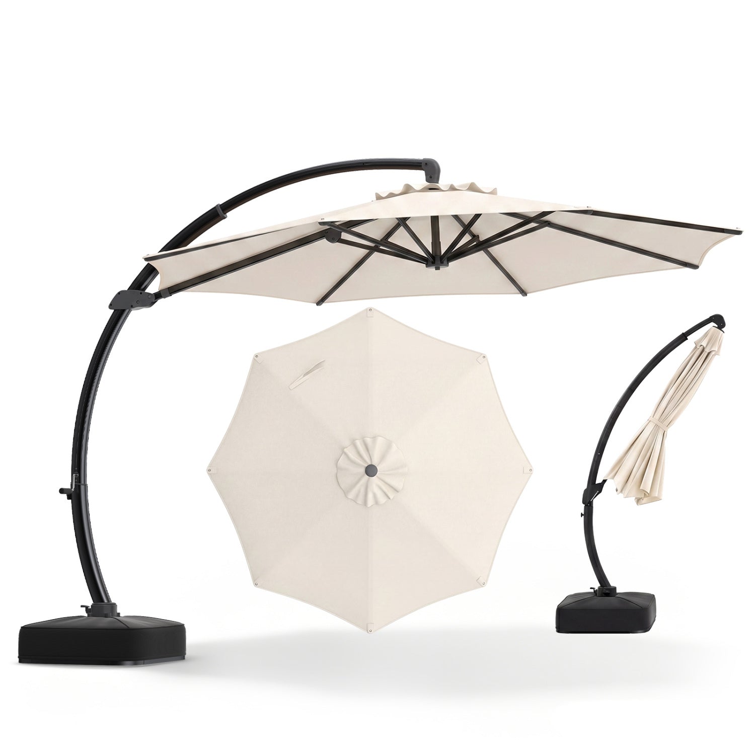 11 FT Cantilever Patio Umbrella with Base with 360° Rotation and Tilt Adjustment, Beige Outdoor Umbrellas Beige at Gallery Canada