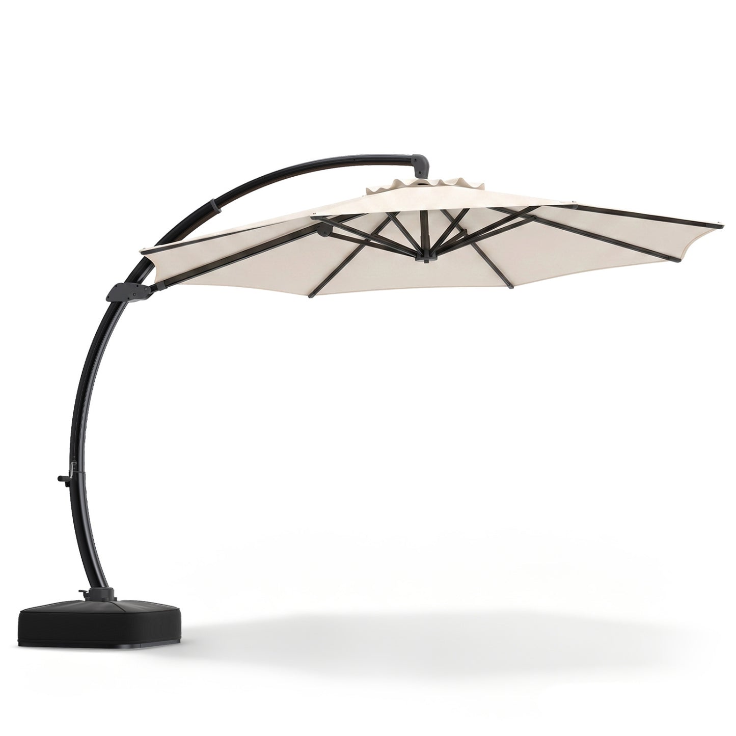 11 FT Cantilever Patio Umbrella with Base with 360° Rotation and Tilt Adjustment, Beige Outdoor Umbrellas at Gallery Canada