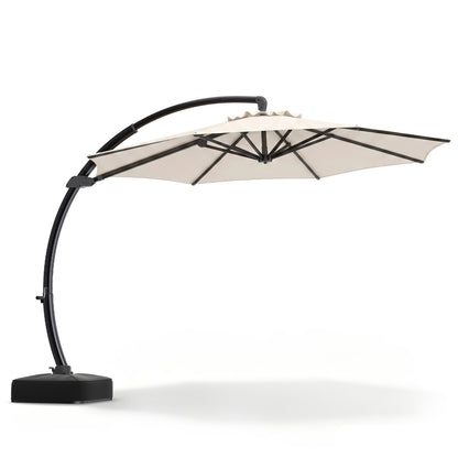 11 FT Cantilever Patio Umbrella with Base with 360° Rotation and Tilt Adjustment, Beige Outdoor Umbrellas at Gallery Canada